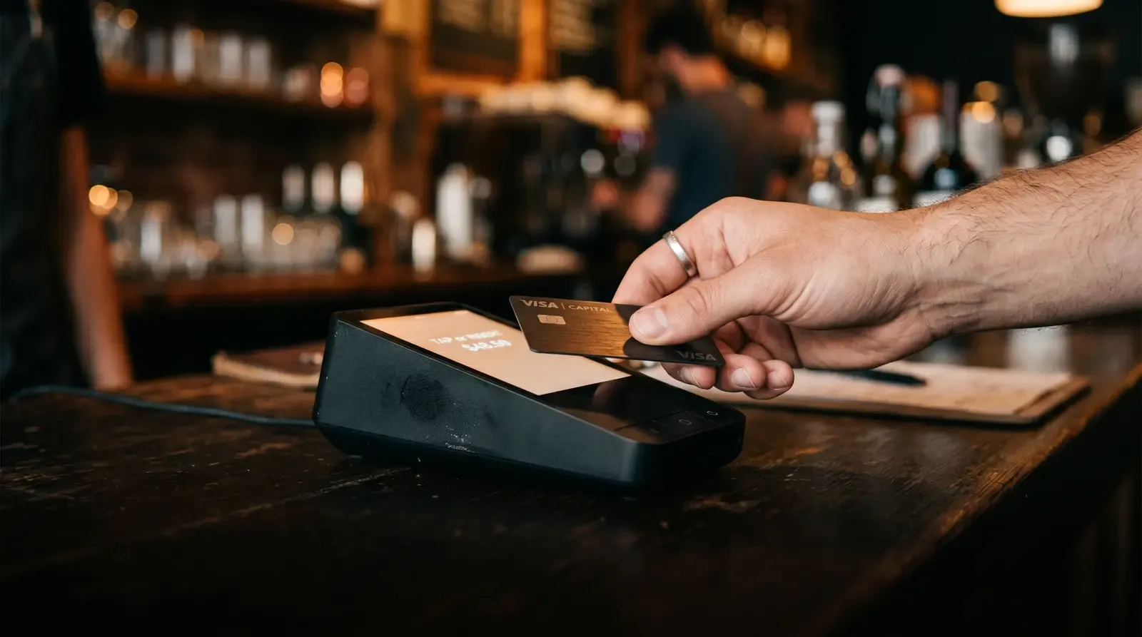 A card payment being completed on a payment terminal — PayKickstart billing platform